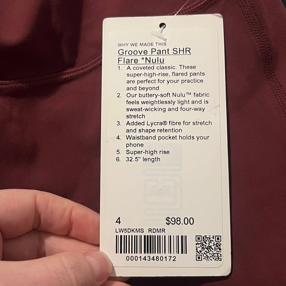 Lululemon Groove Nulu High-Rise Flared Pant Burgundy Bay Size 4 NWT - Picture 7 of 8